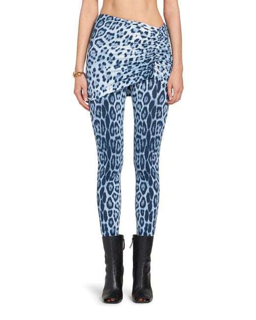 Roberto Cavalli Blue Heritage Jaguar Print Gathered Leggings