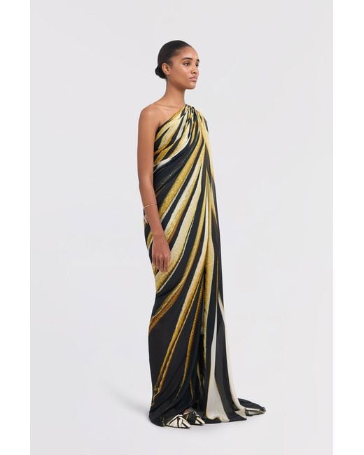 Roberto Cavalli White Ray Of Print Silk Maxi Dress