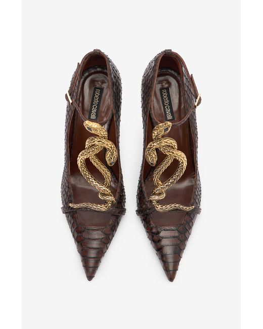 Roberto Cavalli Multicolor Scale-Pattern Pumps With Snake Motif