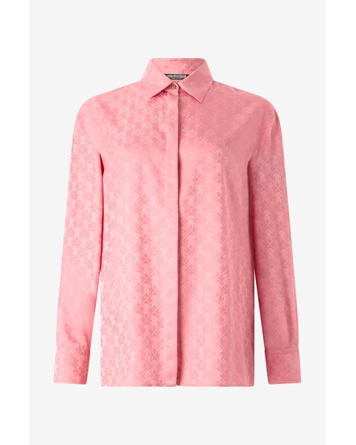 Roberto Cavalli Pink Shirt-Blend Shirt With Mirror Snake Monogram Print