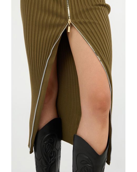 Roberto Cavalli Green Ribbed-Knit Zip-Front Midi Dress