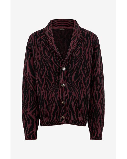 Roberto Cavalli Multicolor Animalier Print Wool Blend Cardigan for men