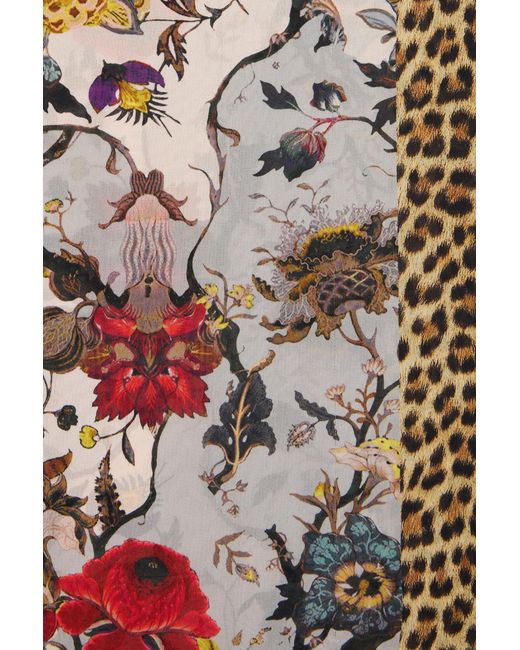 Roberto Cavalli White Silk Stole With Florentine Flowers Print