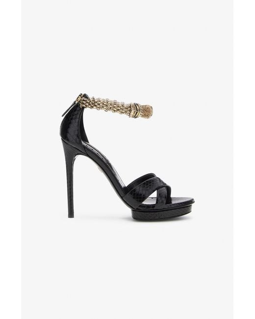 Roberto Cavalli Black Panther-Head High-Heel Sandals