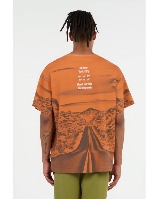 Roberto Cavalli Orange Long Way Print T-Shirt for men