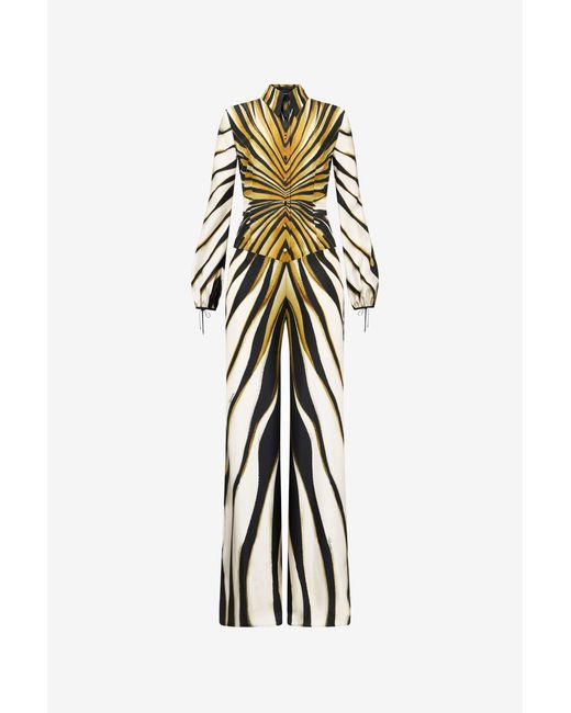 Roberto Cavalli White Ray Of Print Silk Jumpsuit