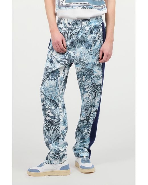 Roberto Cavalli Blue Sports Pants With All-Over Print for men