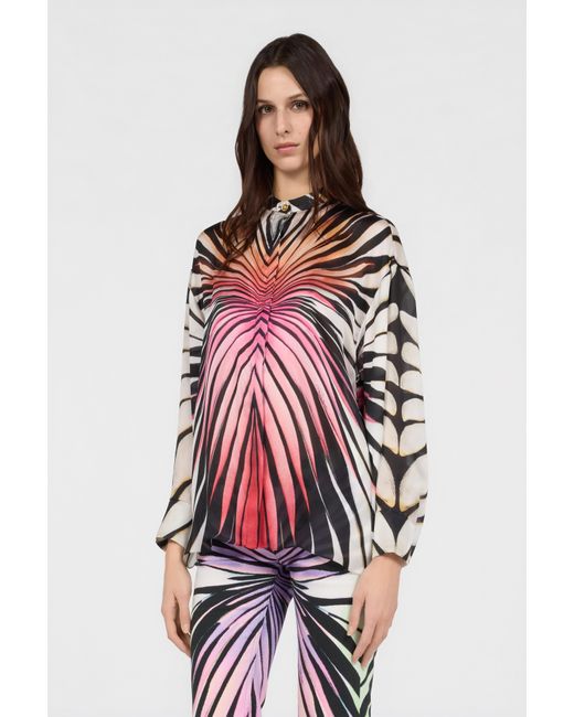 Roberto Cavalli Red Ray Of Paradise Print Silk Shirt
