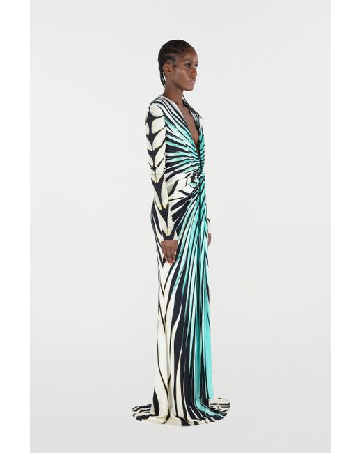 Roberto Cavalli Blue Ray Of Sea Print Dress Maxi