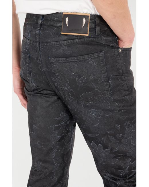 Roberto Cavalli Black Jeans With Floral Pattern And Discoloration for men