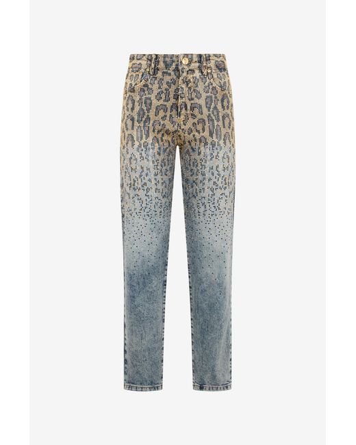 Roberto Cavalli Blue Denim Jeans With Gradient Rhinestone Effect