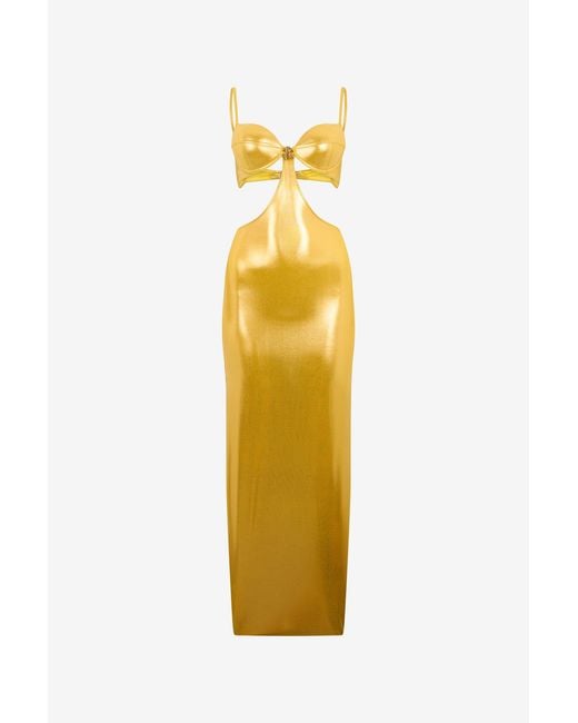 Roberto Cavalli Metallic Long Golden Satin Dress