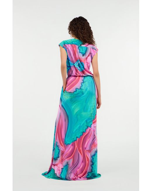 Roberto Cavalli Blue Long Dress Chemisier With Marbled Print