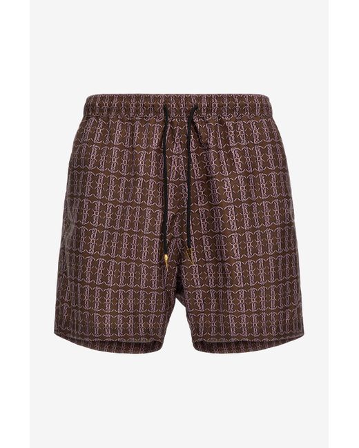 Roberto Cavalli Swim Shorts With Rc Print in Brown für Herren