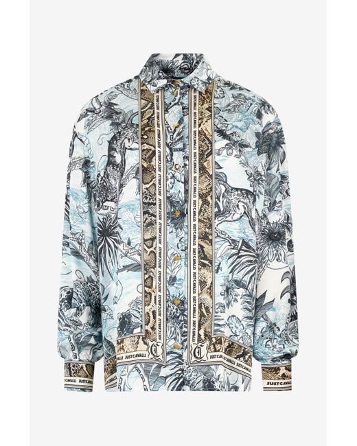Roberto Cavalli Multicolor Shirt With Python And Jungle Print