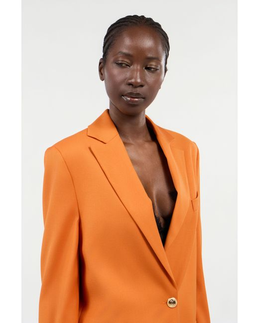 Roberto Cavalli Orange Single-Breasted Jacket With Logo Strap