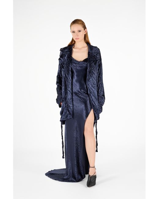 Roberto Cavalli Blue Crinkle Effect Belted Jacket