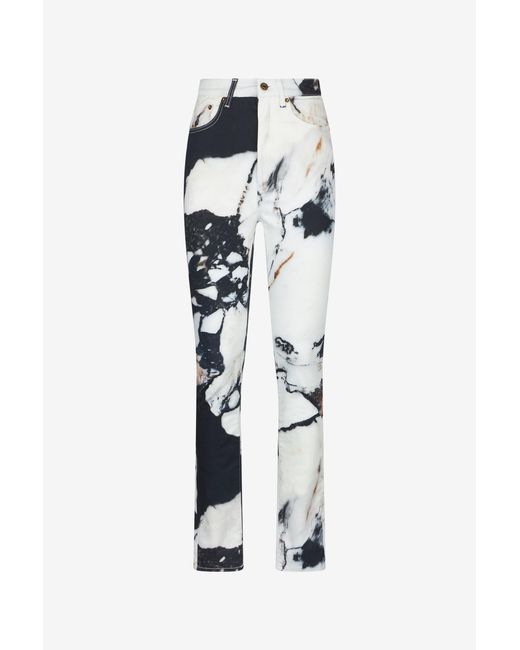 Roberto Cavalli White Skinny Trousers With Marble Print