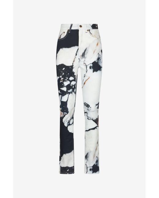 Roberto Cavalli White Skinny Trousers With Marble Print