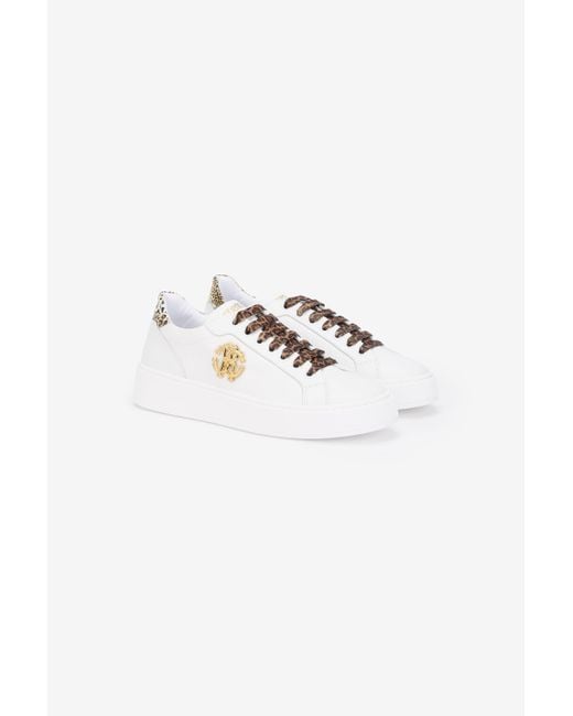 Roberto Cavalli Multicolor Weiße Sneaker Mit Leoparden-Print Und Rc Monogramm