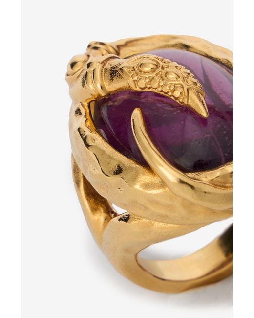 Roberto Cavalli Pink Golden Cocktail Ring With Amethyst Stone
