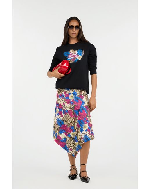 Roberto Cavalli Black Sweatshirt With Floral Logo Print