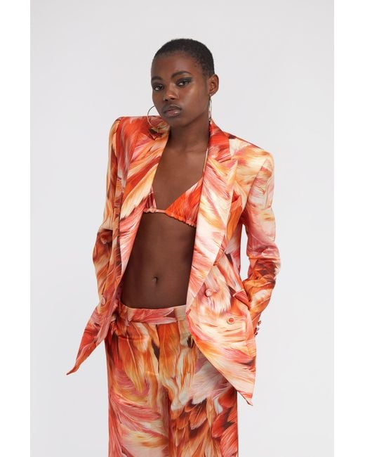 Roberto Cavalli Orange Plumange Print Silk Jacket