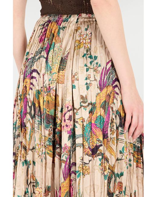 Roberto Cavalli White Midi Skirt With Oriental Bird Print