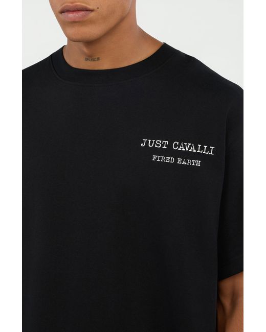 Roberto Cavalli Black T-Shirt With Deer Back Print for men