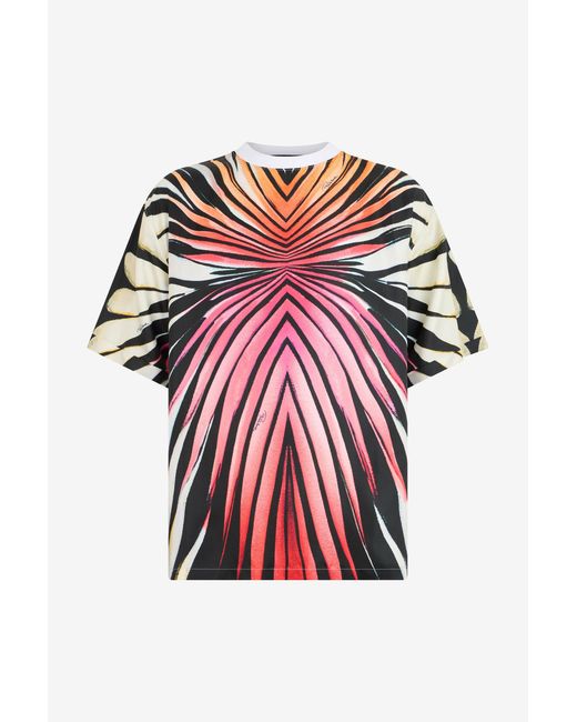 Roberto Cavalli Red Ray Of Paradise Print Silk T-Shirt for men