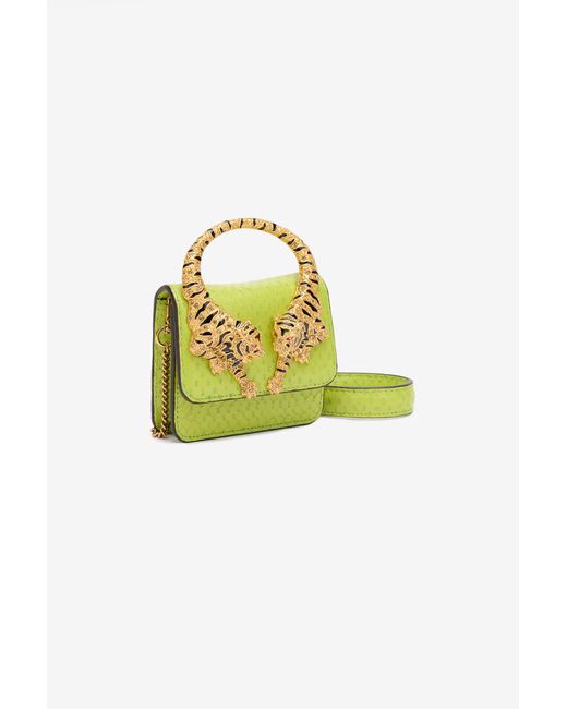 Roberto Cavalli Yellow Roar Bag With Bejeweled Tigers
