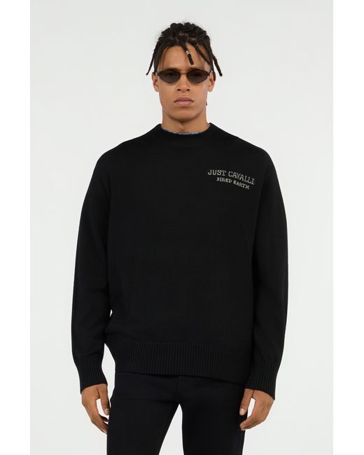 Roberto Cavalli Black Sweater With Deer Motif for men