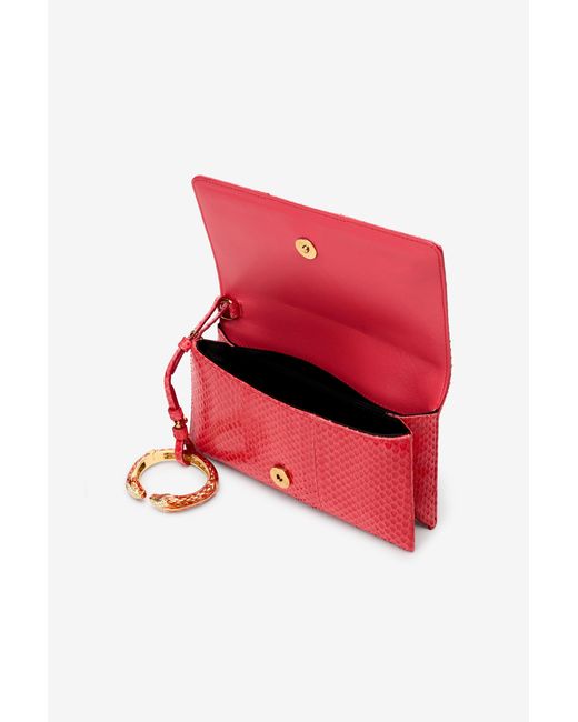 Roberto Cavalli Red Serpentine Pochette Coral