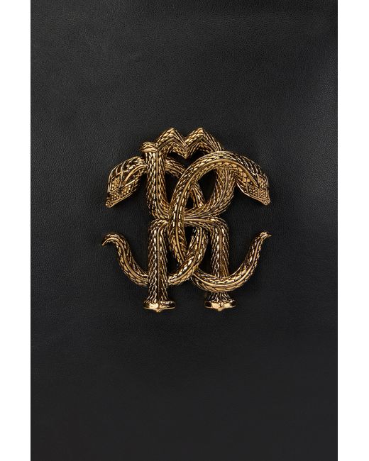 Roberto Cavalli Black Leather Bag With Logo