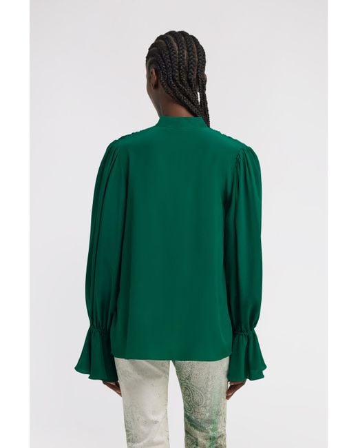 Roberto Cavalli Green Mandarin Collar Blouse