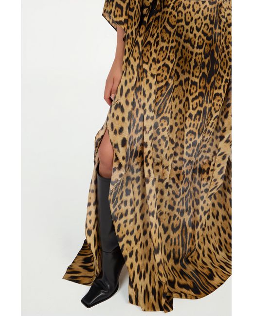 Roberto Cavalli Natural Long Silk Dress With Jaguar Skin Print