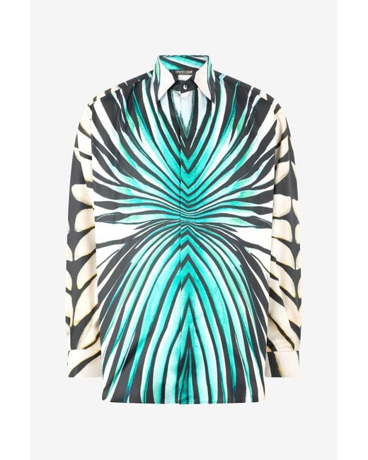 Roberto Cavalli Green Ray Of Sea Print Shirt for men