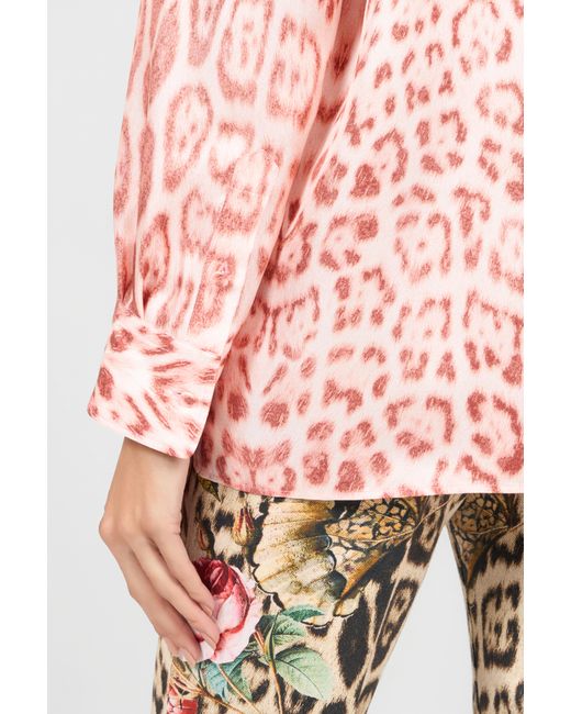 Roberto Cavalli Pink Jaguar Print Silk Shirt