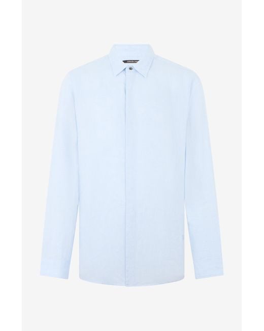 Roberto Cavalli Blue Light Linen Shirt for men