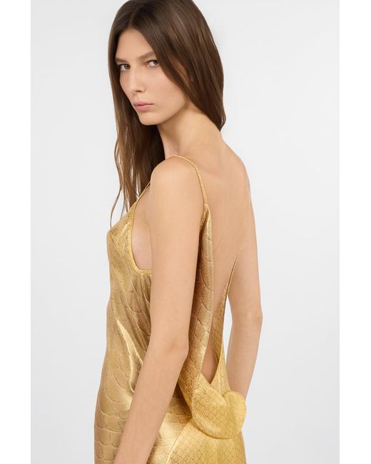 Roberto Cavalli Metallic Golden Silk Maxi Dress With Scale Print