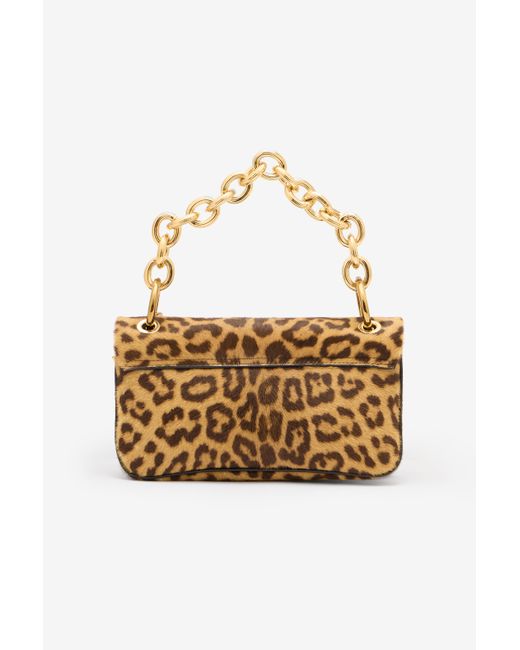 Roberto Cavalli Metallic Small Bag With Leopard Skin Print And Chain