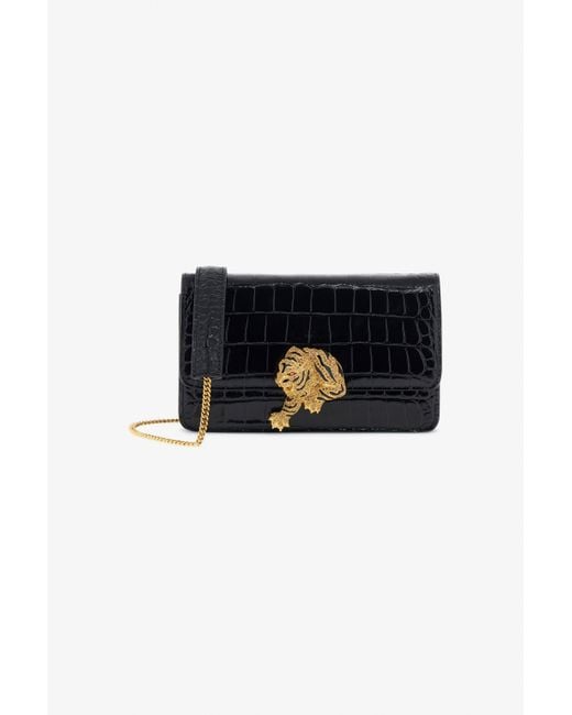 Roberto Cavalli Black Crocodile-Embossed Shoulder Bag