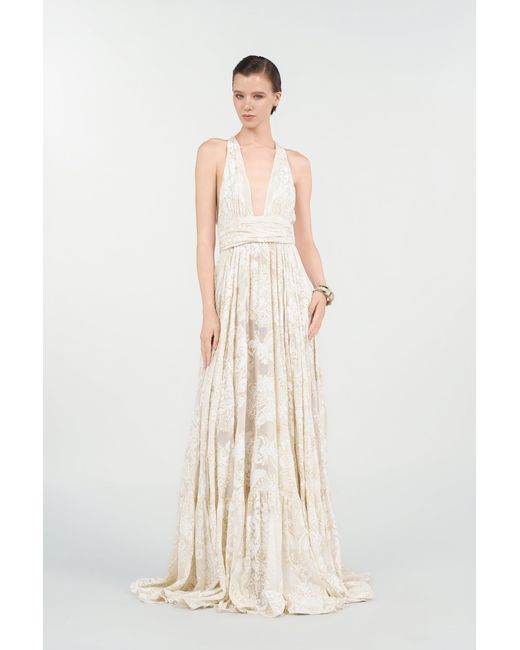 Roberto Cavalli White Long Dress With Ornamental Motif