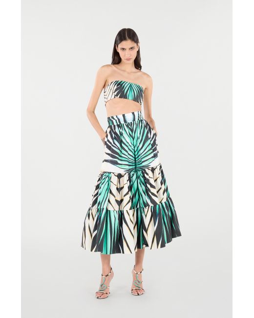 Roberto Cavalli Green Ray Of Sea Print Cotton Midi Skirt