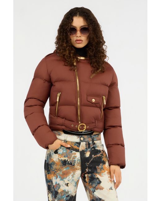 Roberto Cavalli Red Puffer Coat With Belt