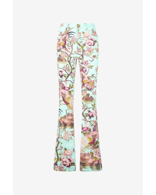 Roberto Cavalli White Hose Mit Oriental Bird Print