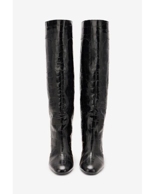 Roberto Cavalli Black Boots With Crocodile Embossing