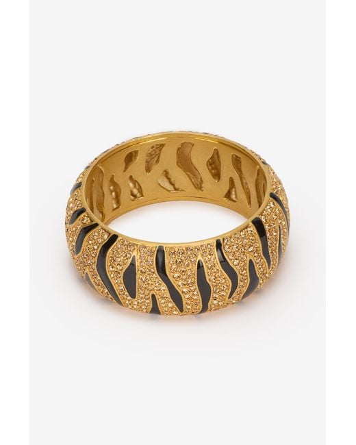 Roberto Cavalli Metallic Bangle With Crystals And Tiger Skin Pattern