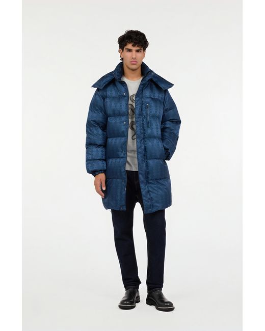 Roberto Cavalli Blue Down Jacket With Rc Monogram All Over for men