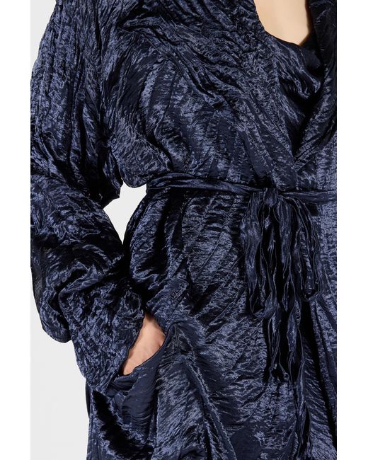 Roberto Cavalli Blue Crinkle Effect Belted Jacket